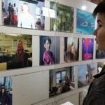 Viewing the exhibit, Leibovitz